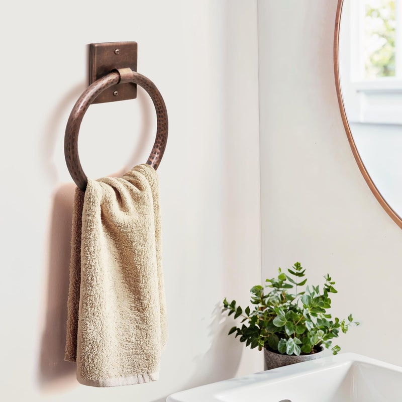 Monarch Abode Bathroom Towel Holder â€“ 7-Inch Round Antique Copper Bathroom Hand Towel Holder for Bathrooms Wall, Metal Hand Hammered Towels Ring Wall Mount, Traditional Surface-Mounted Ring Hanger - Image 4